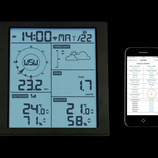 Outlet Alecto WS-5200 Professionel 6 i 1 WiFi vejrstsation med app og trådløs sensor sort