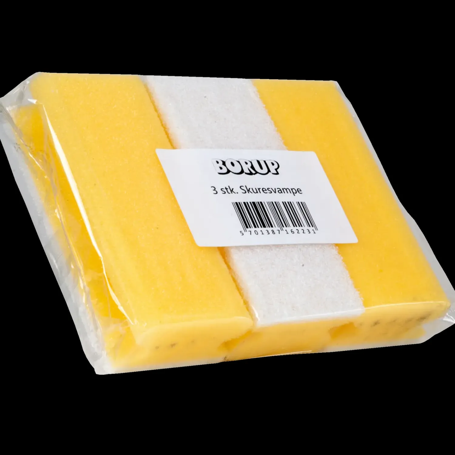 Indendørs Rengøring|Udendørs Rengøring^Borup skuresvamp m/ håndtag gul/hvid 3 stk