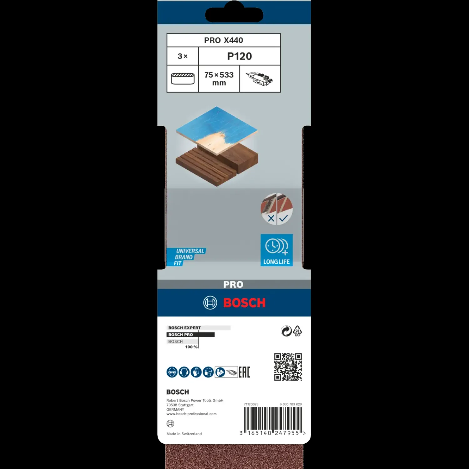 Bosch gør det selv Sliberondeller Og Slibeark^Bosch PRO X440 slibebånd, 75x533 mm, G120, 3 stk.