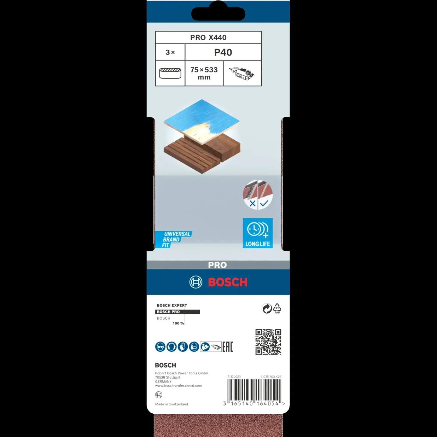 Bosch gør det selv Sliberondeller Og Slibeark^Bosch PRO X440 slibebånd, 75x533 mm, G40, 3 stk.