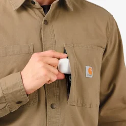 Hot Carhartt canvas fleece foret skjortejakke dark khaki str. S