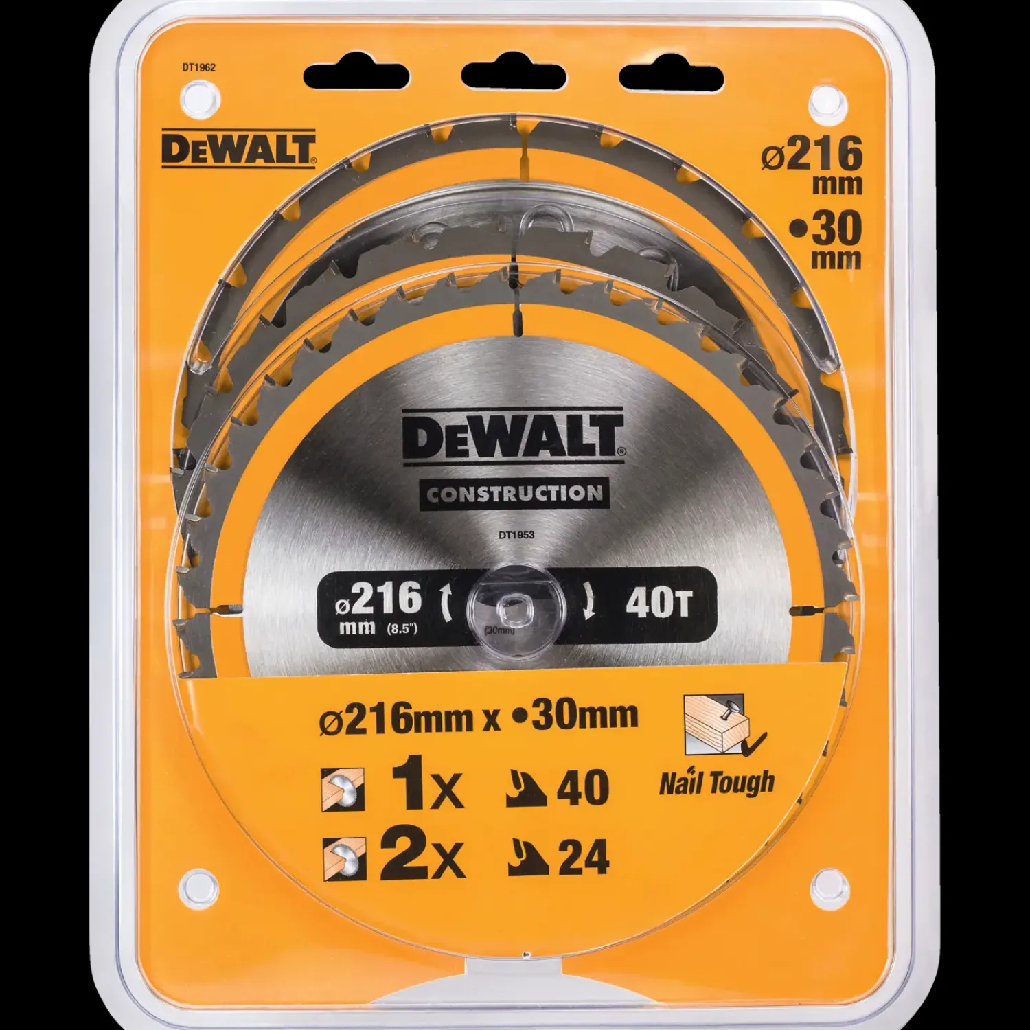 DeWALT Rundsavklinger^DT1962-QZ rundsavsklingesæt 216 mm - 3-pak med 2 x 24T og 1 x 40T