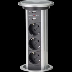 Stikkontakter Og Afbrydere^E-Line pop-up stikdåse m/USB, motor og 1,8 m ledning sort