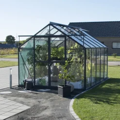 New Elmholm Standard drivhus antracit med hærdet glas, inkl. sokkel 11,66 m²