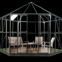 Sale Halls Atrium drivhus grøn med hærdet glas og polycarbonat 9,0 m²