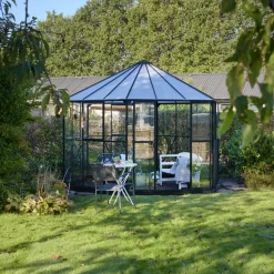 Halls Mellem Drivhuse 4-10 M²^Atrium drivhus sort med hærdet glas og polycarbonat 9,0 m²