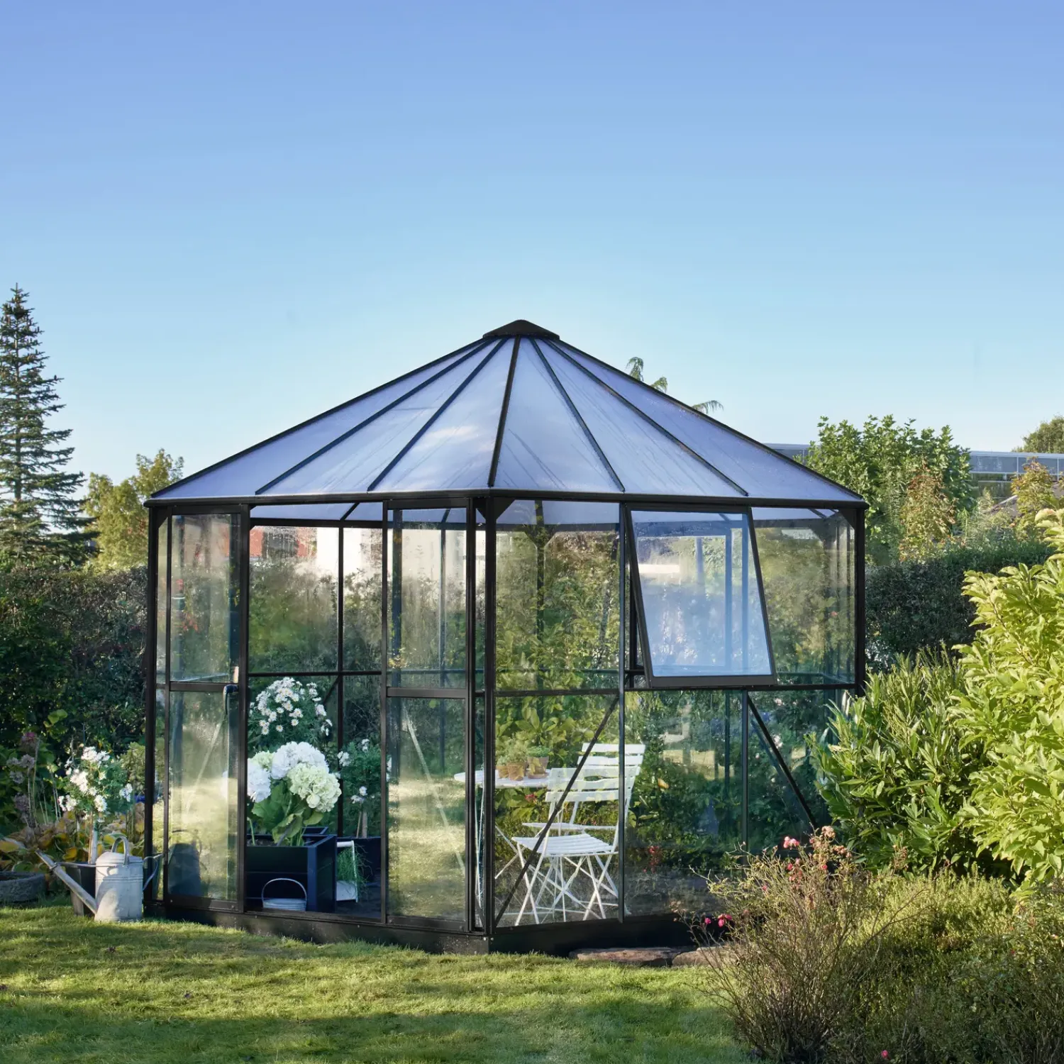 Halls Mellem Drivhuse 4-10 M²^Atrium drivhus sort med hærdet glas og polycarbonat 9,0 m²