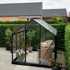 Halls Mellem Drivhuse 4-10 M²^Popular 86 drivhus sort med delt glas, inkl. sokkel 5,0 m²