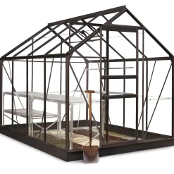 Halls Mellem Drivhuse 4-10 M²^Popular 86 drivhus sort med delt glas, inkl. sokkel 5,0 m²