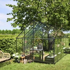 New Halls Qube+ 812 drivhus sort med hærdet glas, 9,9 m²