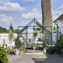 Halls Mellem Drivhuse 4-10 M²^Qube+ 88 drivhus sort med hærdet glas 6,6 m²