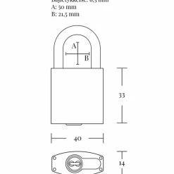 Jasa Hængelåse^fe hængelås 40 mm m/høj hærdet bøjle messing