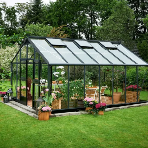 Hot Juliana Gartner 18,8 m² drivhus antracit/sort med 3 mm hærdet glas