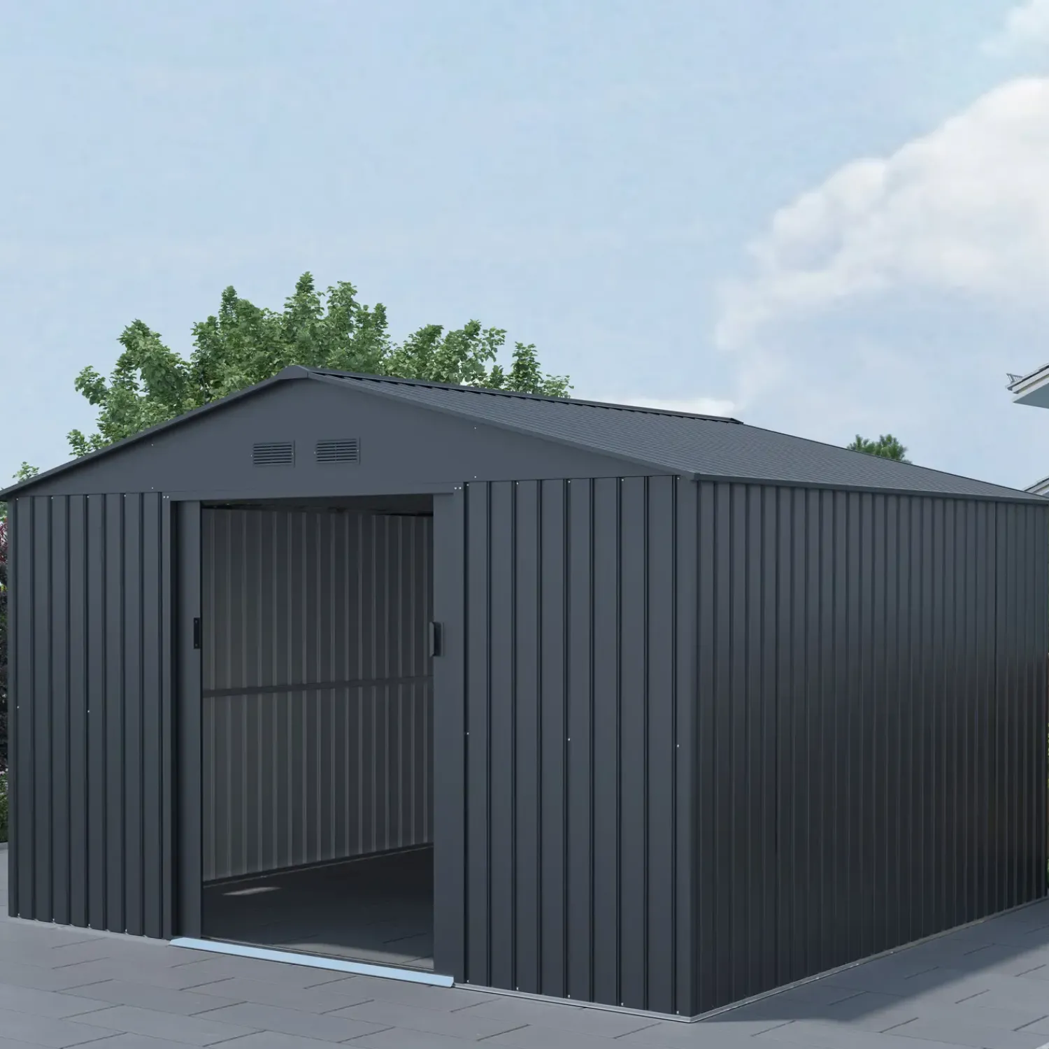 Redskabsskure I Stål^Kenneth redskabsskur med dobbeltdør, 10,84 m²