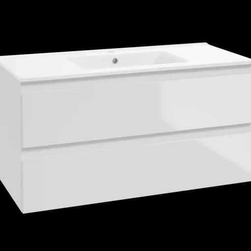 Clearance Mikelo vaskeskab med porcelænsvask, hvid højglans - 60 cm