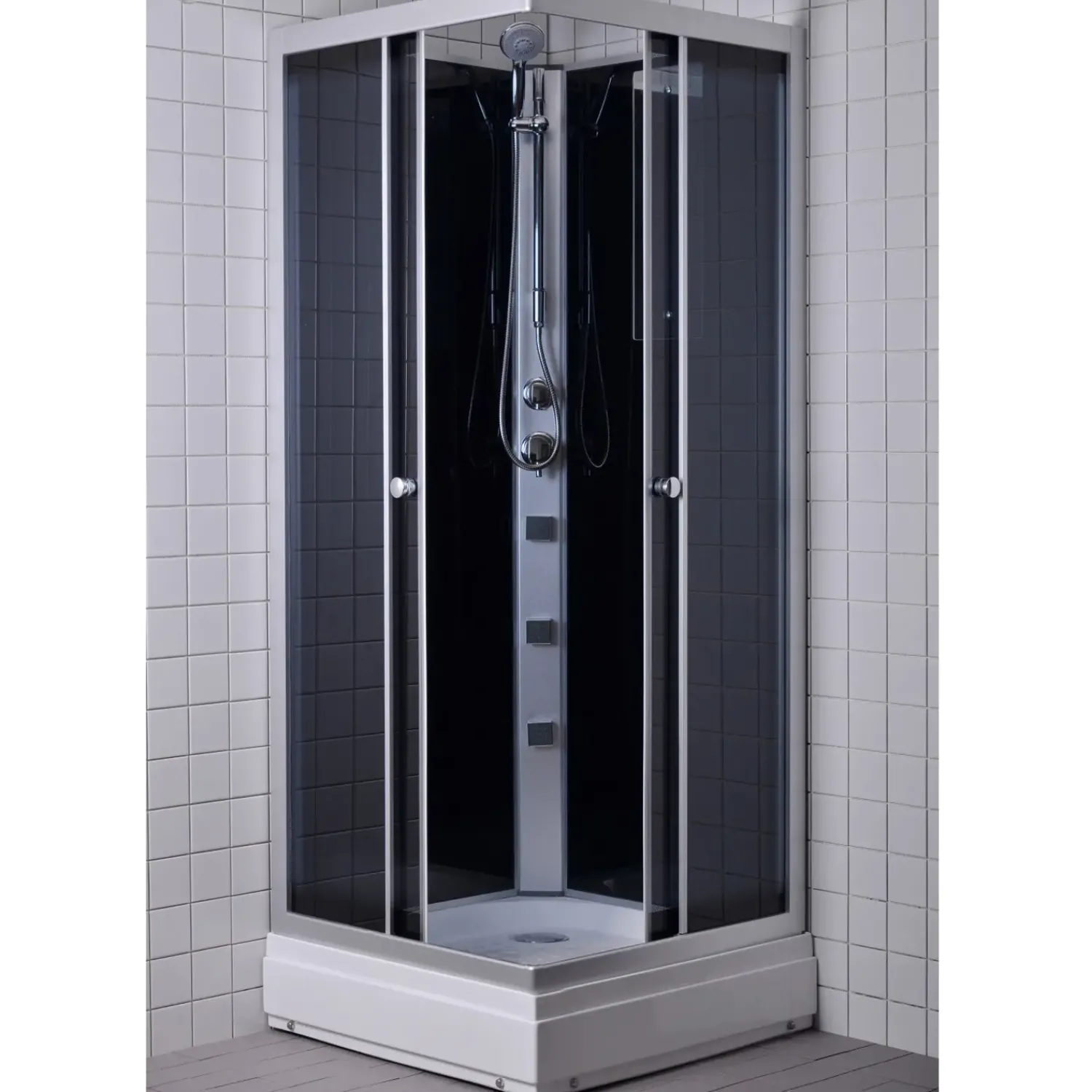 Brusedøre Og Brusevægge^Milobad brusekabine rondo med massagedyser 80x80 cm hvid/grå