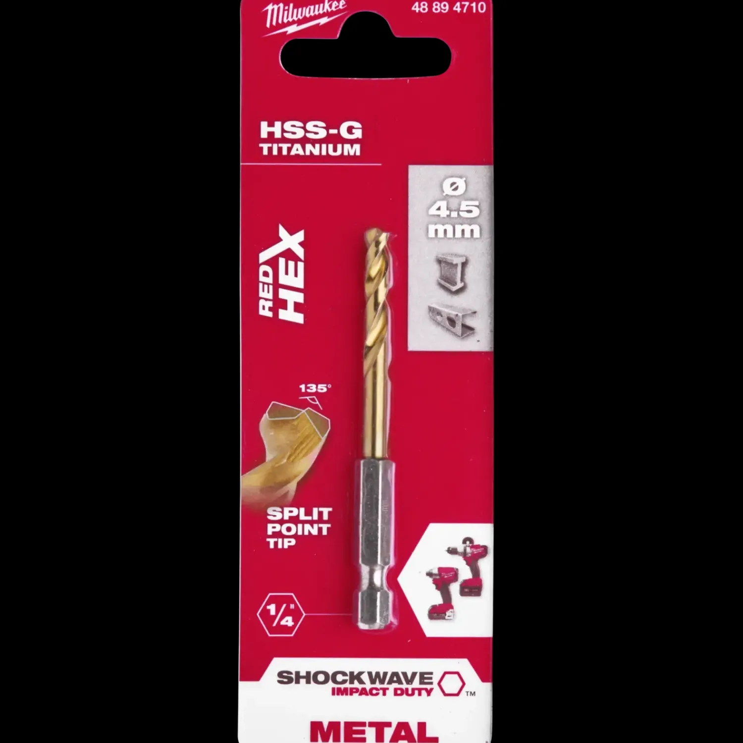 Outlet Milwaukee Red Hex shockwave™ HSS-Tin metalbor 4,5 mm