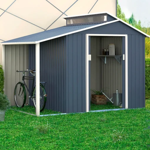 Redskabsskure I Stål^Morten redskabsskur med halvtag, 9,12 m²