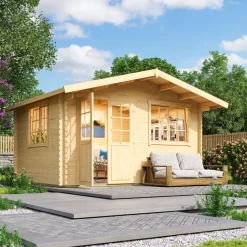 Clearance Norderney hytte med overdækning dobbeltdør og sprossevinduer 11,15 m²