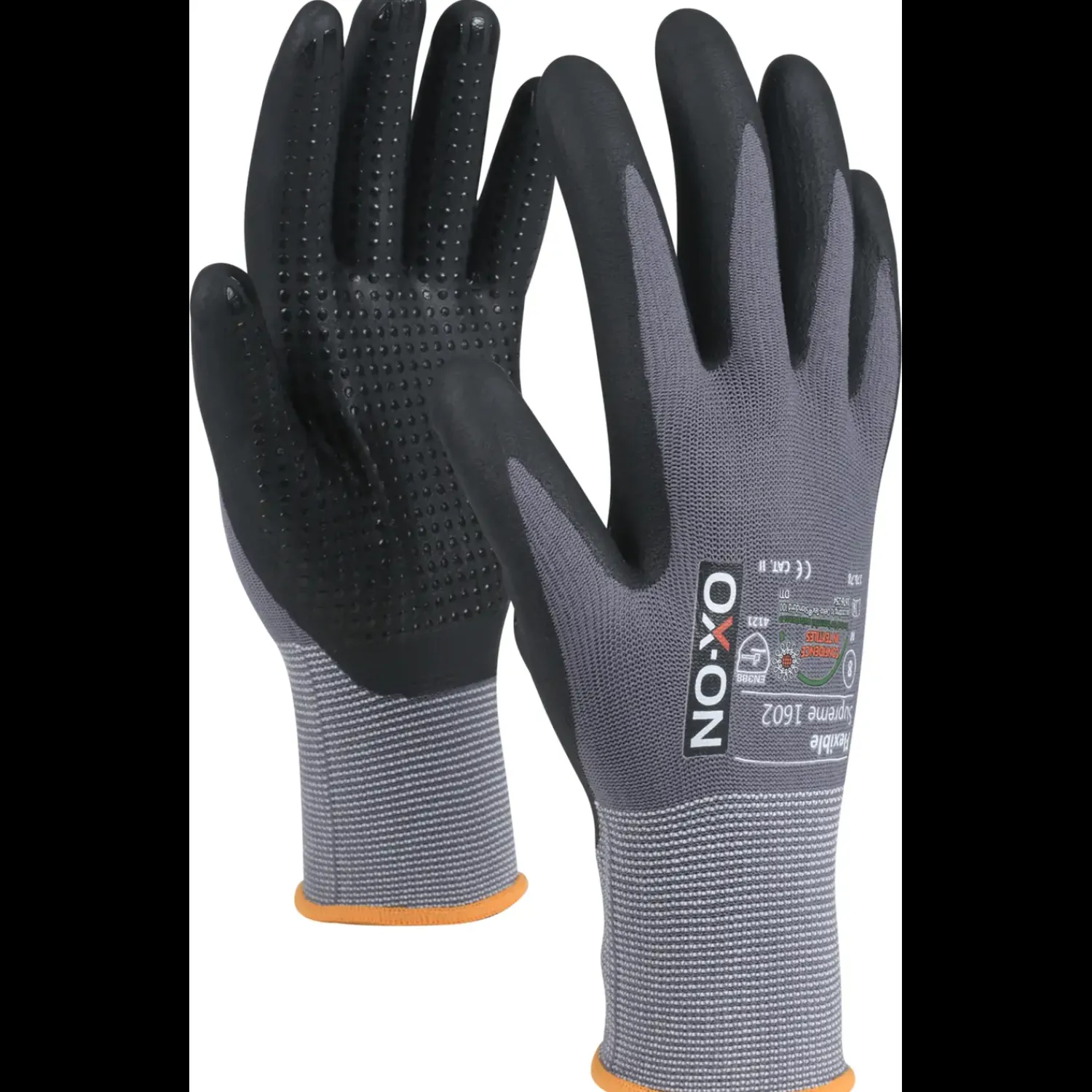 Clearance OX-ON Flexible Supreme 1602 handske m/dotter grå/sort str. CE 10