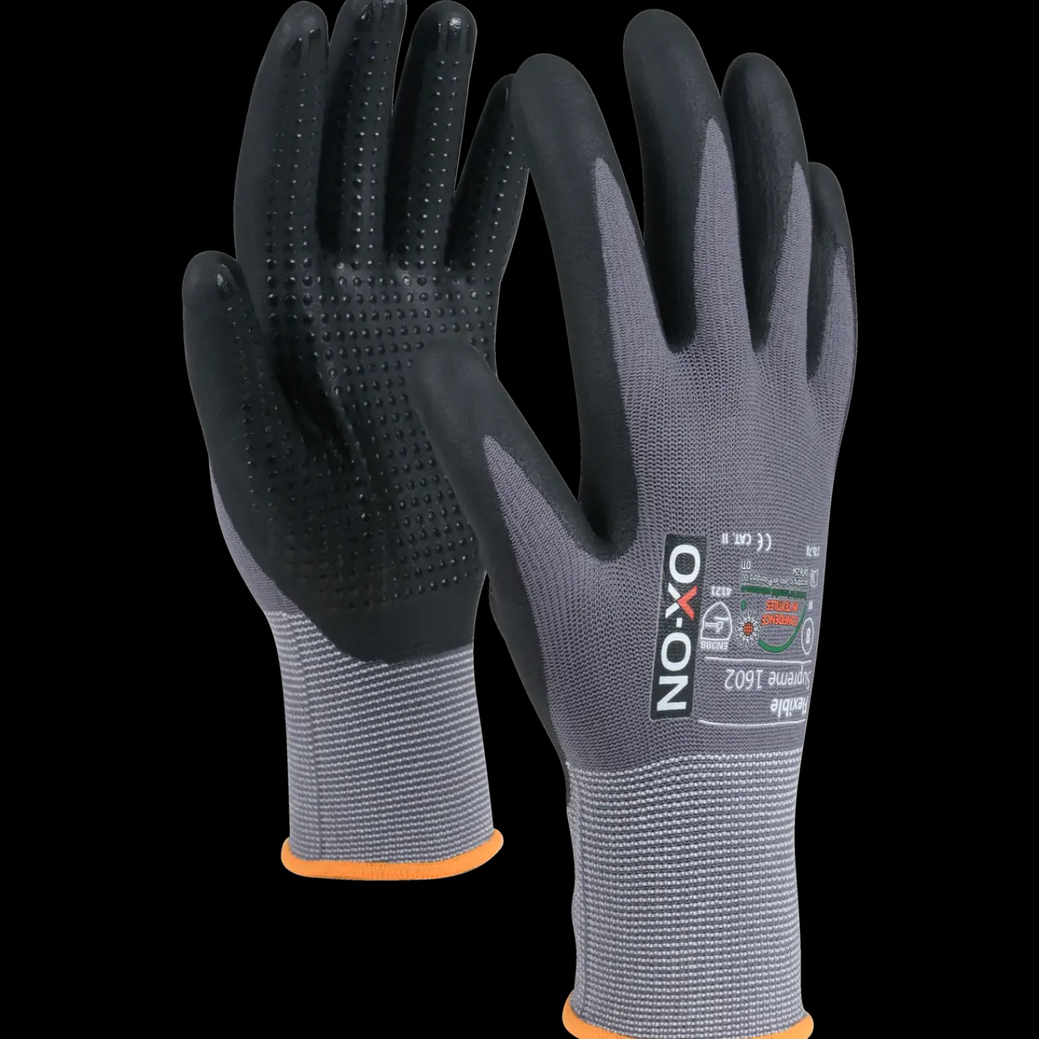Clearance OX-ON Flexible Supreme 1602 handske m/dotter grå/sort str. CE 10