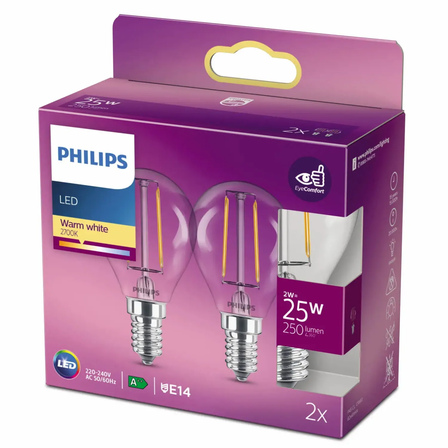 Online Philips Classic LED pære E14 25W 2 pack