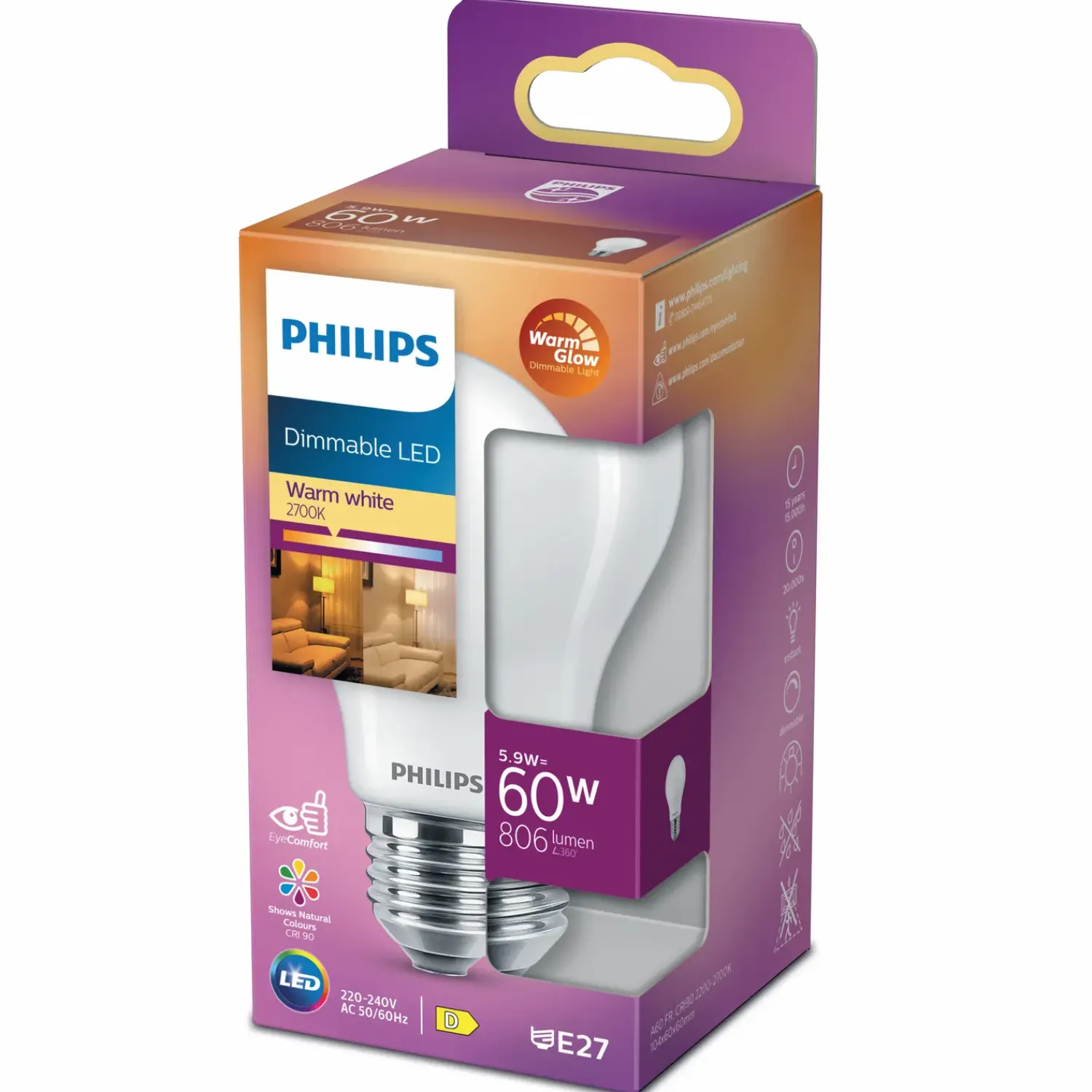 Philips E27 Pærer^Standard LED pære E27 60W mat
