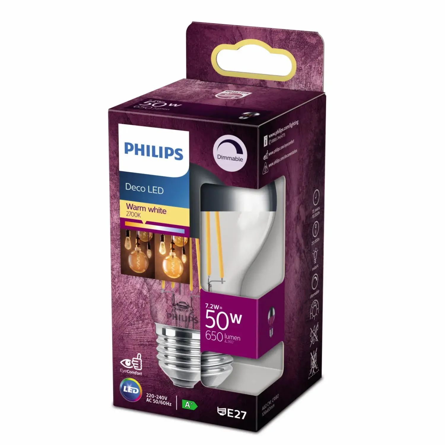 Philips E27 Pærer^Topforspejlet pære E27 50W standard klar 1 pack