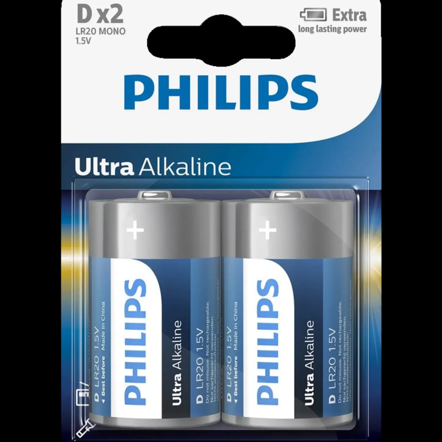 Philips Batterier^Ultra alkaline LR20 batteri 2 stk.
