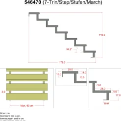 Plus Trapper Og Lemme^34,2° Trappevange 7 trin m/beslag  Trindybde 28 cm