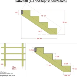 Plus Trapper Og Lemme^34,2° Trappevange 4 trin m/beslag  Trindybde 25 cm