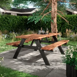 Outlet Plus Bord/bænkesæt 177 cm Gyldenbrun/Sort ThermoWood®/sort