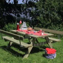 Discount Plus bord/bænkesæt med 2 ryglæn 177 cm trykimp