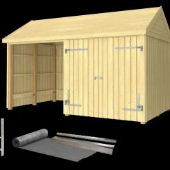 Plus Redskabsskure I Træ^Classic Multi Havehus 10 m²  2 moduler m/dobbeltdør og åben front inkl. tagpap/alulister/H-stolpefødder