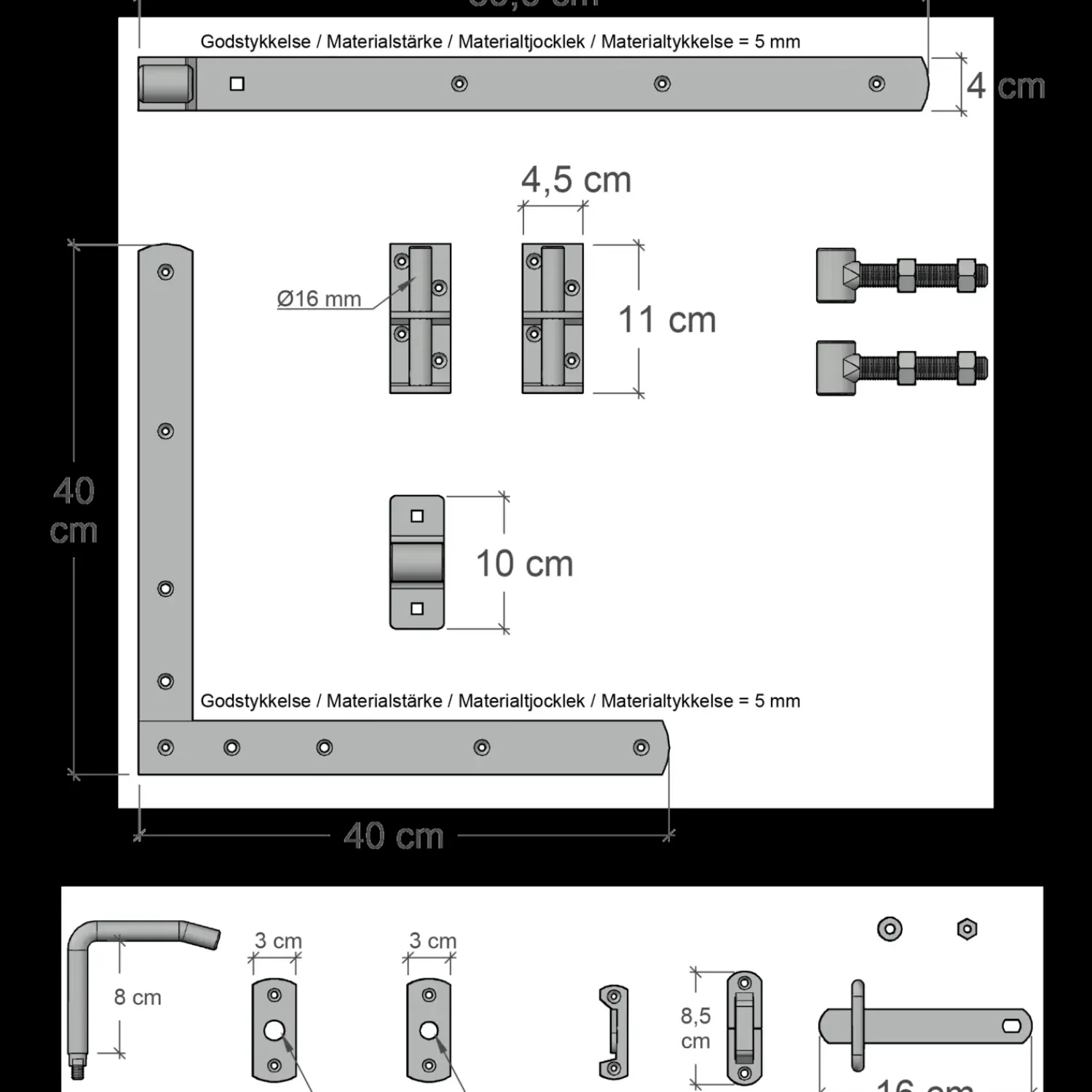 New Plus Country enkeltlåge inkl. beslag 100x98 cm sort