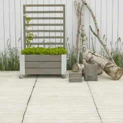 Best Plus Cubic blomsterkasse med espalier og hjul 87x50x130 cm gråbrun