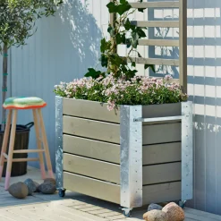 Best Plus Cubic blomsterkasse med espalier og hjul 87x50x130 cm gråbrun