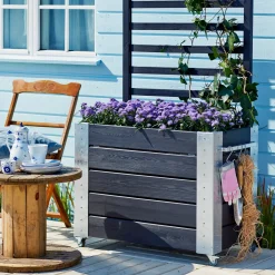 Clearance Plus Cubic blomsterkasse med espalier og hjul 87x50x130 cm sort