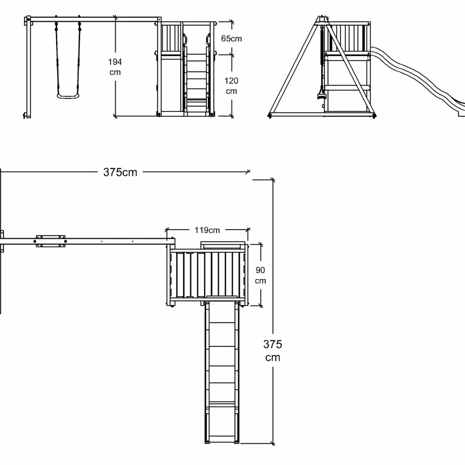 Børn Plus Legetårne^legetårn inkl. gyngestativ, gråsort rutsjebane og gynge