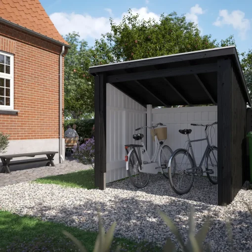 Redskabsskure I Træ^Plus Nordic cykelskur 5 m² modul 1 med åben front