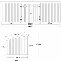 Plus Redskabsskure I Træ^Nordic Multi Havehus 14 m²  3 moduler m/dobbeltdør og lukket front  inkl. tagpap/alulister