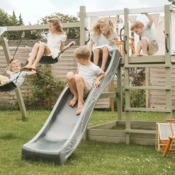 Børn Plus Legetårne^Play Legetårn inkl. gyngestativ gråsort rutsjebane og gynger