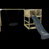 Børn Plus Legehuse Og Sandkasser^Play legetårn inkl. gyngestativ, gråsort rutsjebane og sort redegynge