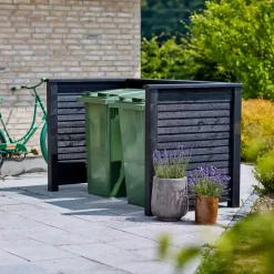 Plus Renovationsskjuler^Renovationsskjul Plank Profil sort m/træstolper til nedgravning Sort