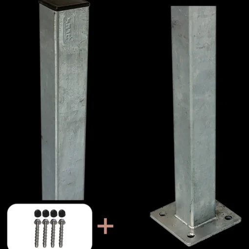 Outlet Plus Stålstolpe m/fod 4,5x4,5x132 cm  m/stolpeafdækning/bolte
