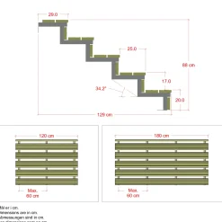 Plus Trapper Og Lemme^Terrassetrappe 5 trin 88x129 cm 34,2°  180 cm