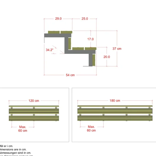 Outlet Plus Terrassetrappe 2 trin 37x54 cm 34,2° 180 cm