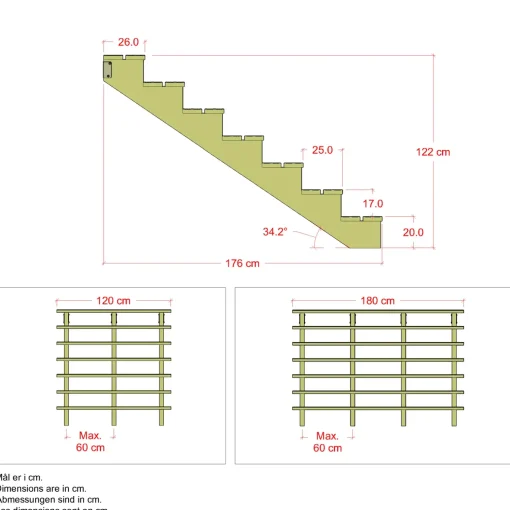 Outlet Plus Terrassetrappe 7 trin 122x176 cm 34,2°  120 cm