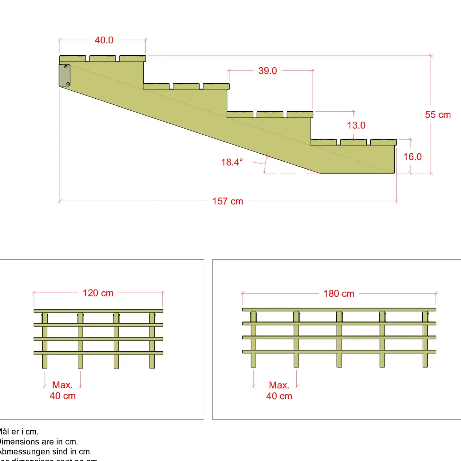Plus Trapper Og Lemme^Terrassetrappe 4 trin 19° 180 cm