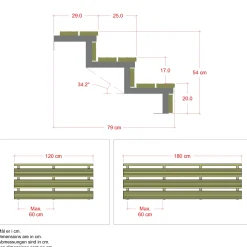 Hot Plus Terrassetrappe 3 trin 54x79 cm 34,2° 120 cm